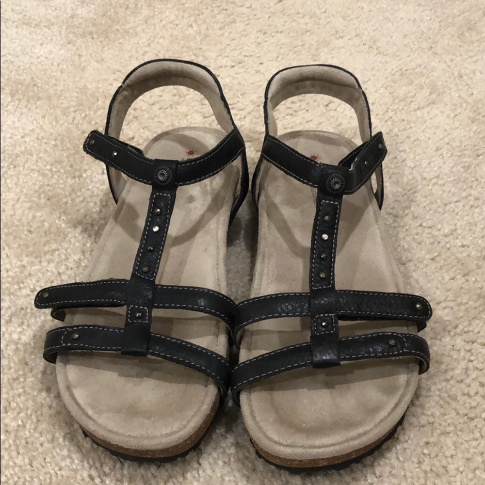 Taos Black Studded Strap Leather Sandals S…